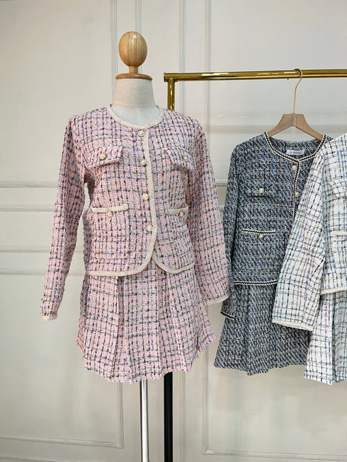 Vintage Tweed Jacket With Pleated Mini Skirts